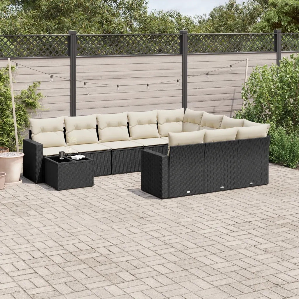Set Divani da Giardino 11 pz con Cuscini in Polyrattan Nero 3251863
