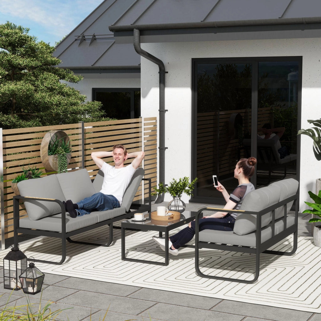 Set Giardino 3 Pezzi con Divano Letto 3 Posti, Divano 2 Posti e Tavolino ¨C Minimal ¨C Grigio e Nero