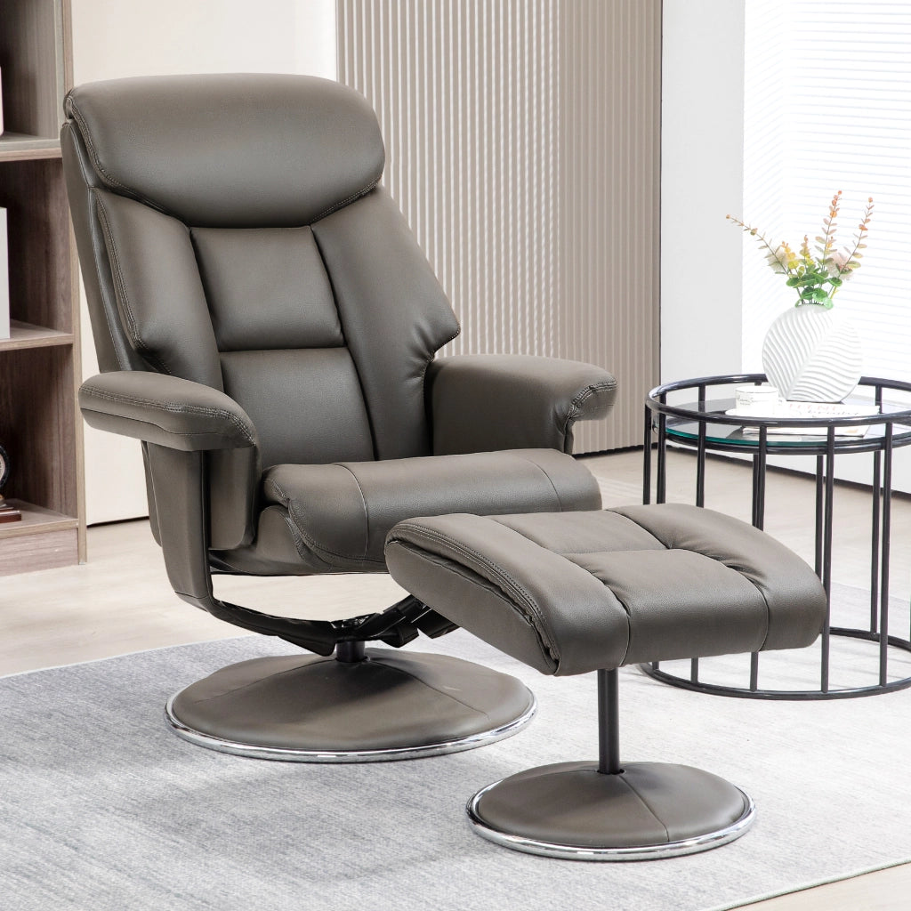 Poltrona Relax con Poggiapiedi e Schienale Regolabile ¨C Minimal ¨C Pelle Grigio