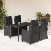 Set da Pranzo da Giardino 5 pz Nero con Cuscini in Polyrattan