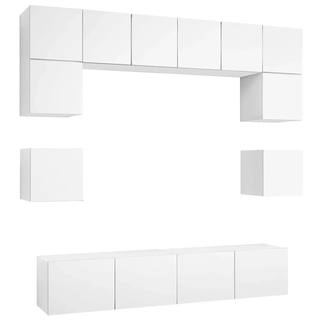 Set di mobili da 8 pezzi tra cui armadio credenza mobile TV televisore per soggiorno camera da letto salotto legno ingegnerizzato bianco 02_0025238