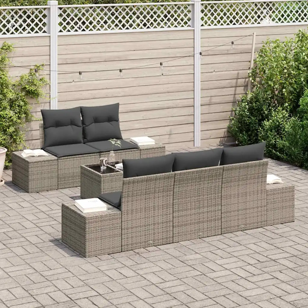 Set Divano da Giardino con cuscino 6 pcs Grigio polyrattan 3346939