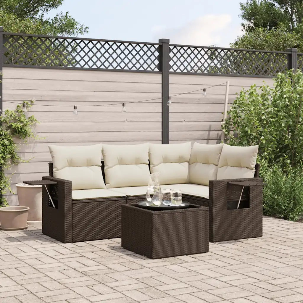 Set Divano da Giardino 5 pz con Cuscini Marrone in Polyrattan 3220122