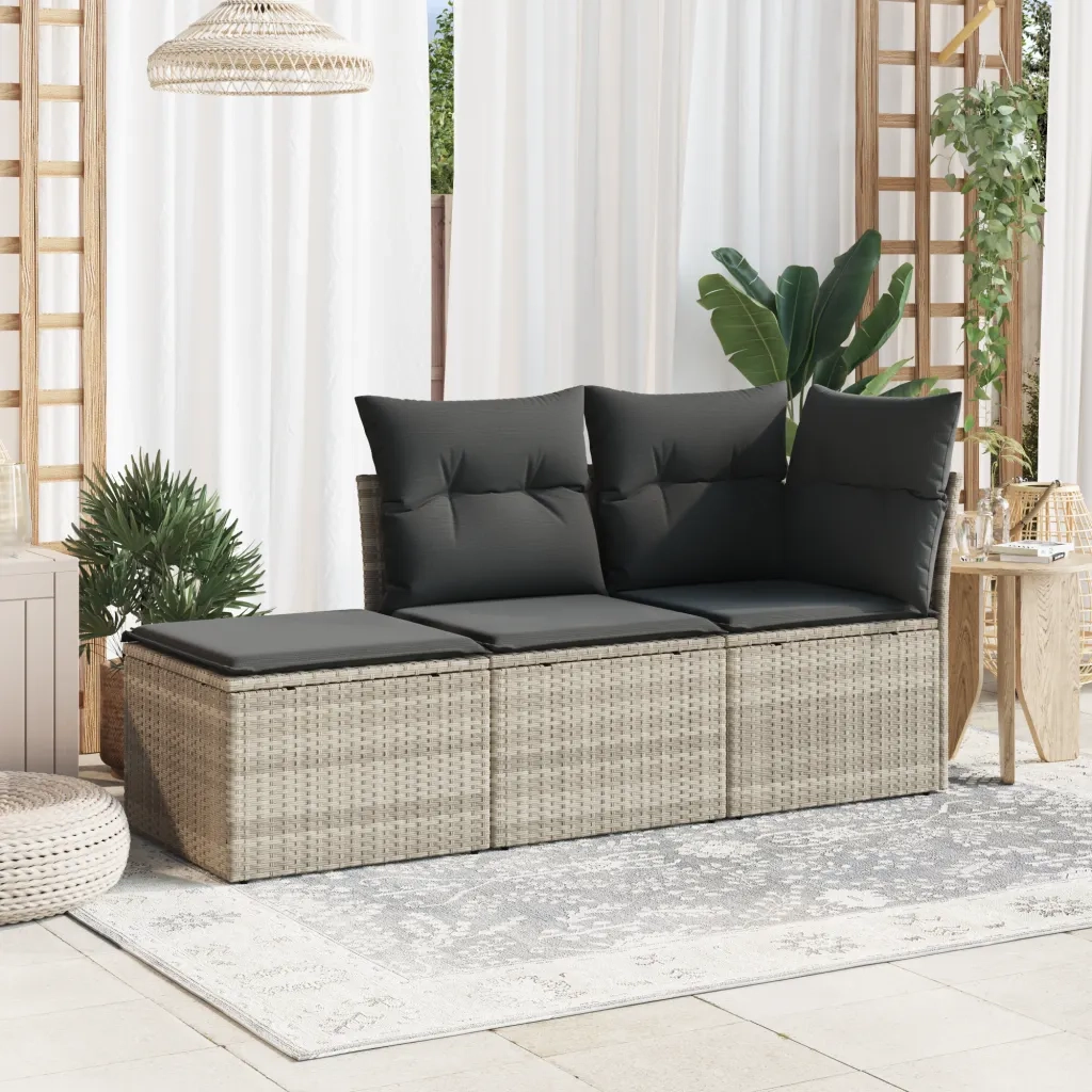 Sgabello Giardino e Cuscino Grigio Chiaro 55x55x37cm Polyrattan CFW8162425