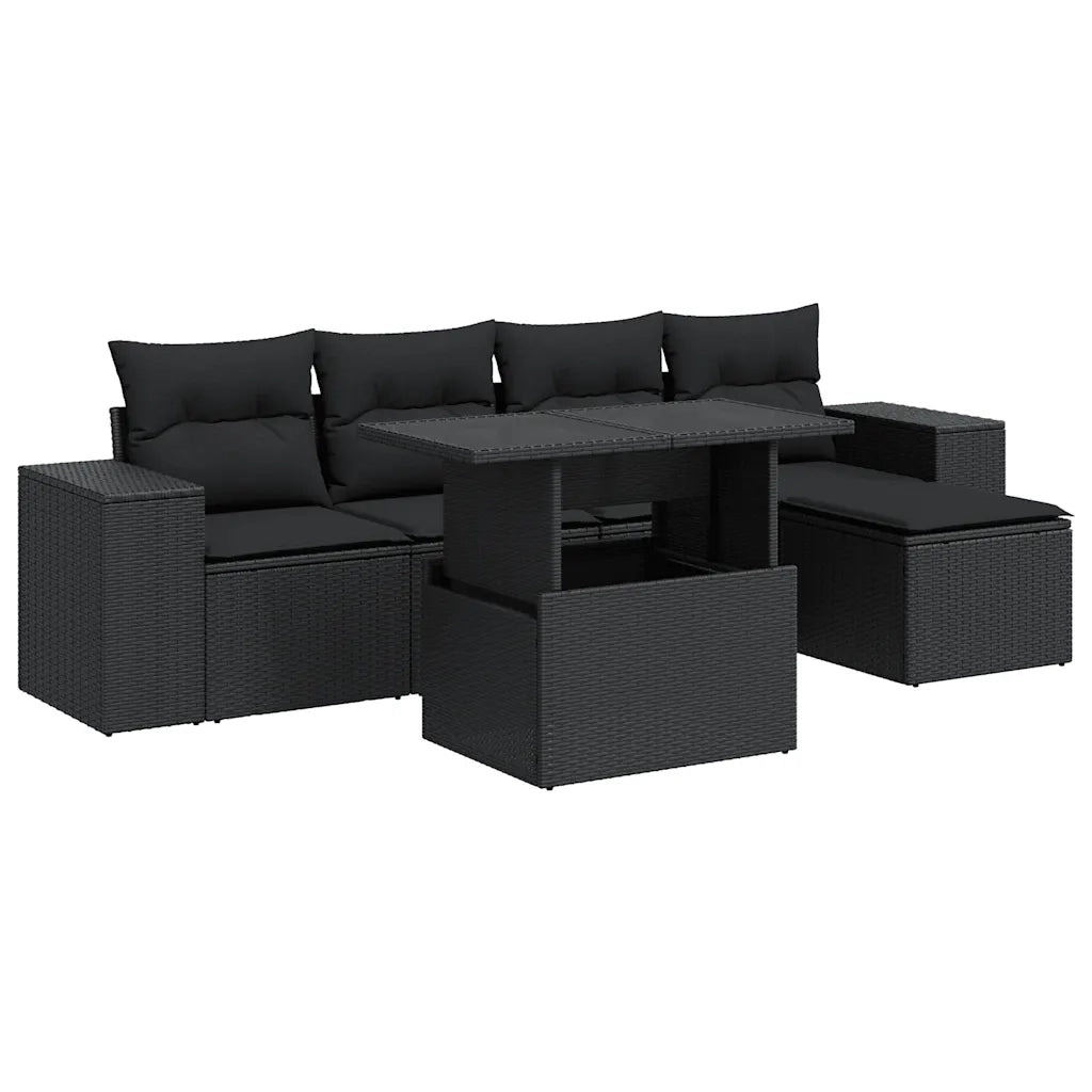 Set Divano da Giardino 6 pz con Cuscini Nero in Polyrattan 3326776