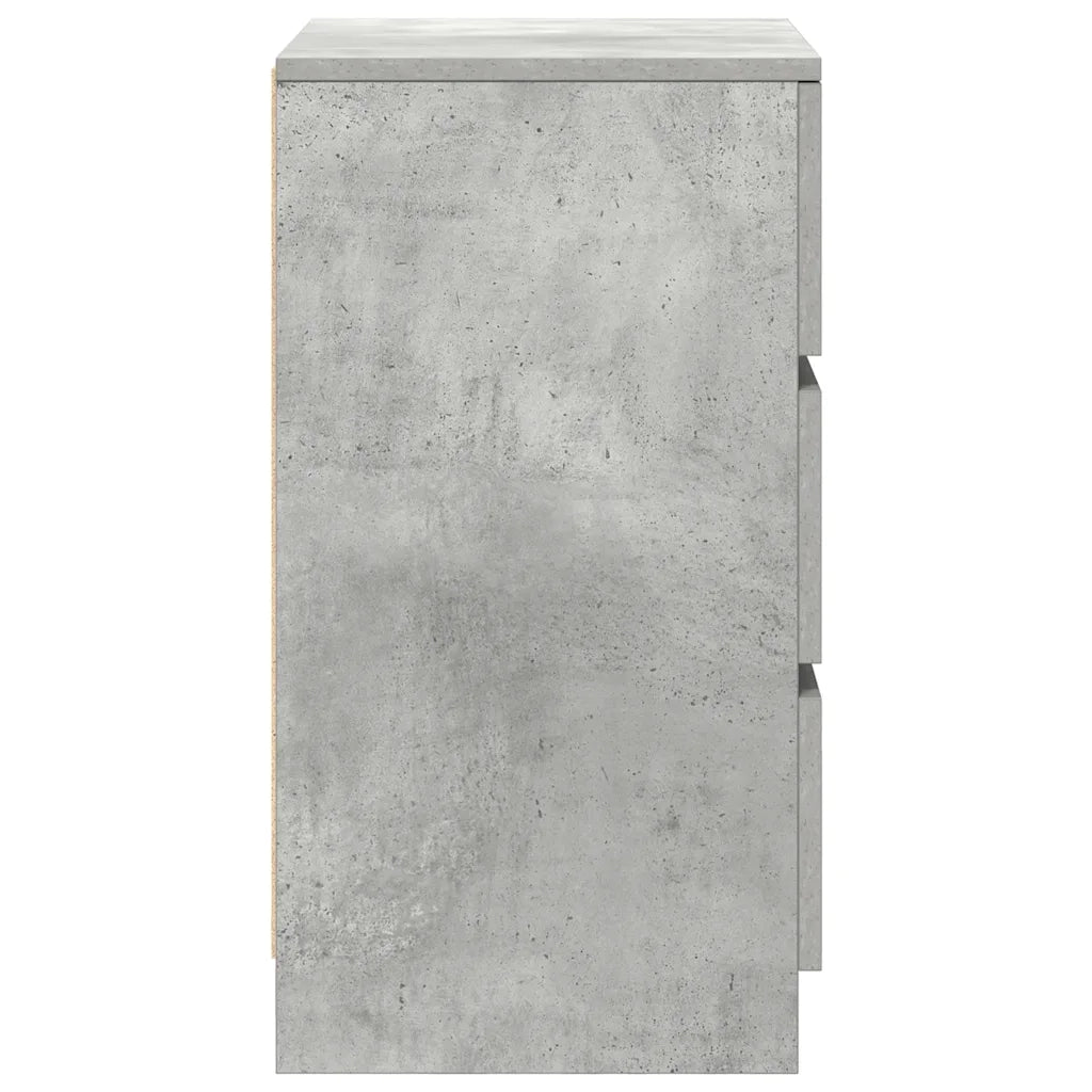 Comodino | Armadio da Notte | Mobiletto da notte con 3 Cassetti Grigio Cemento 39x35x65 cm