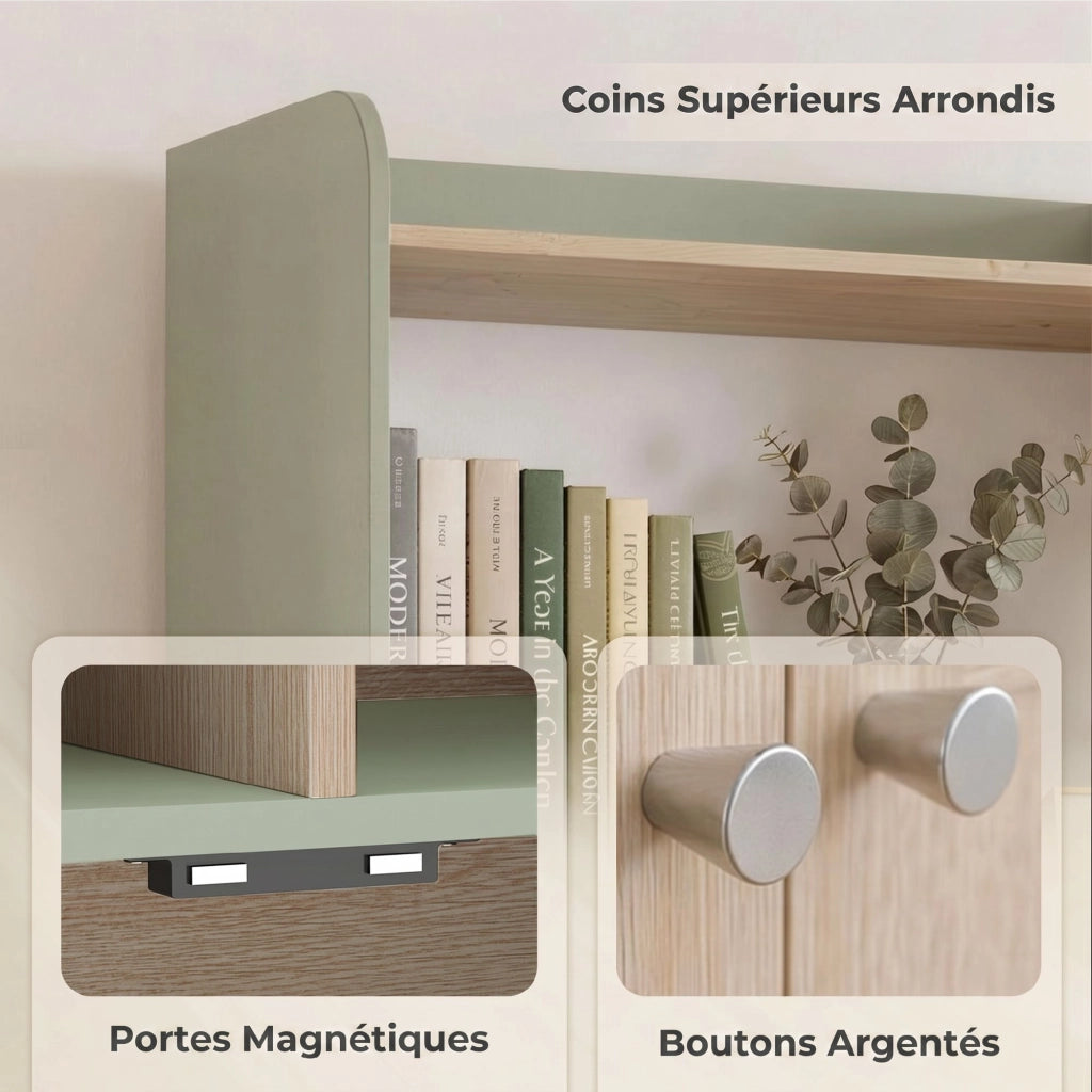 Libreria con 2 ante ¨C zephmum ¨C verde e legno naturale 60x30x161