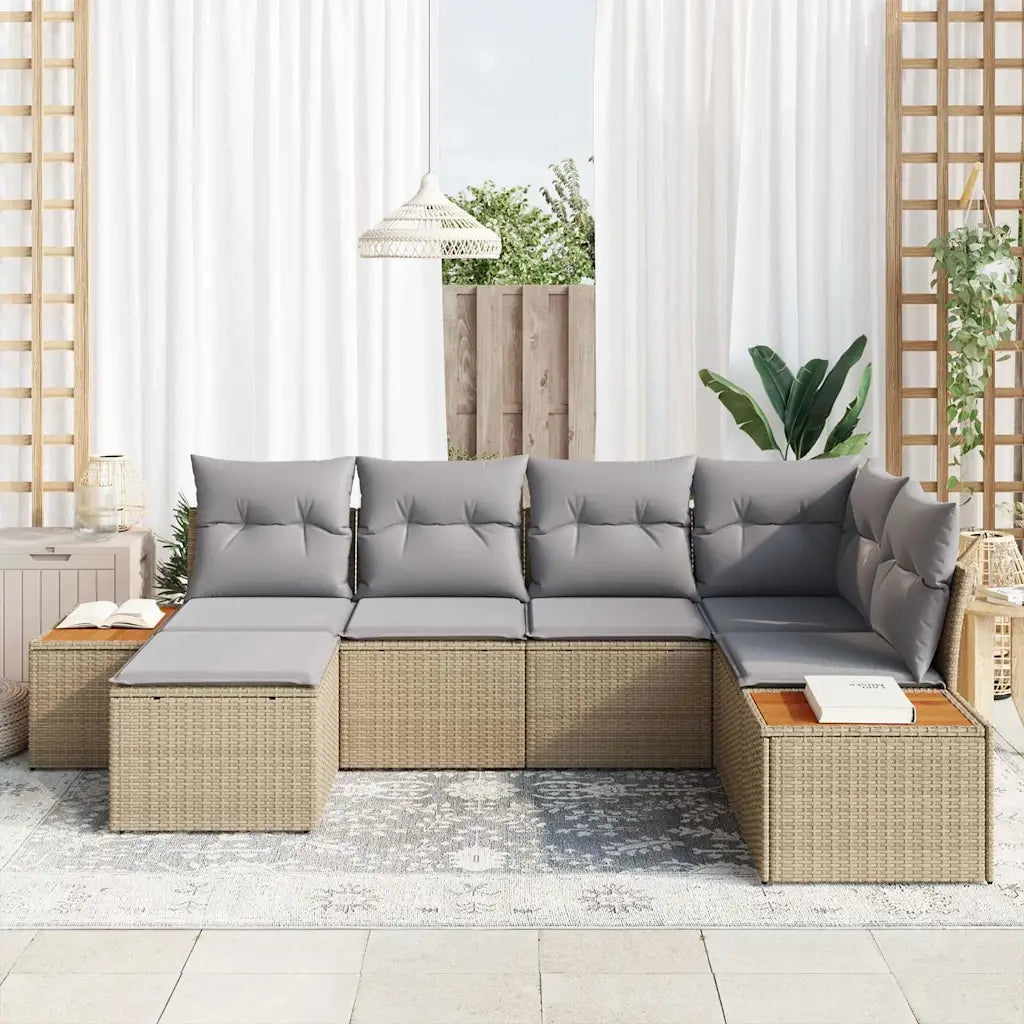 Set Divano da Giardino con cuscino 6 pcs Beige polyrattan