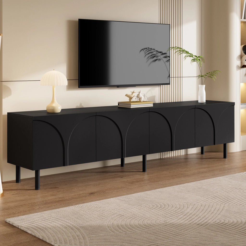 Cassettiera TV nera in MDF e truciolare lunghezza 180 cm