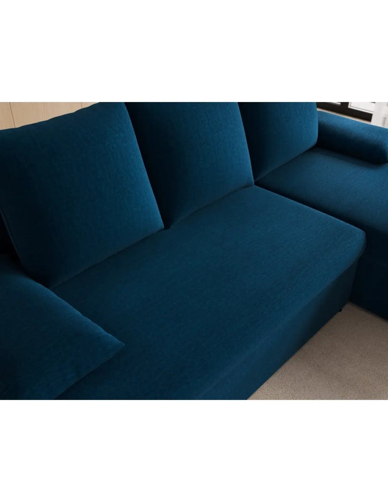 Divano ad angolo Blu notte 3 posti compatto con contenitore 206x90x146cm GINA