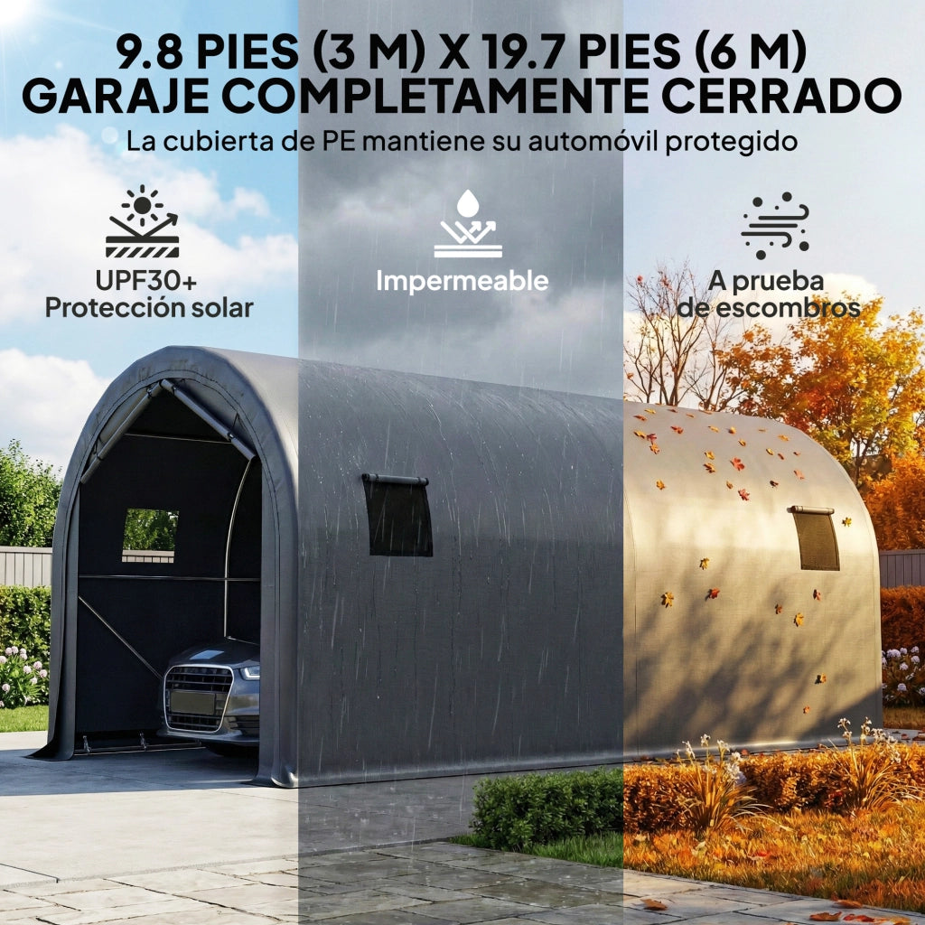 Garage Esterno per Auto 3x6 m Impermeabile ¨C Minimal ¨C Grigio Scuro