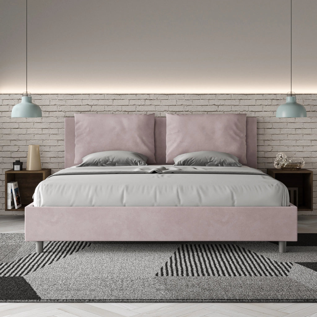 BS COM Letto matrimoniale king size contenitore imbottito 200x210 microfibra glicine