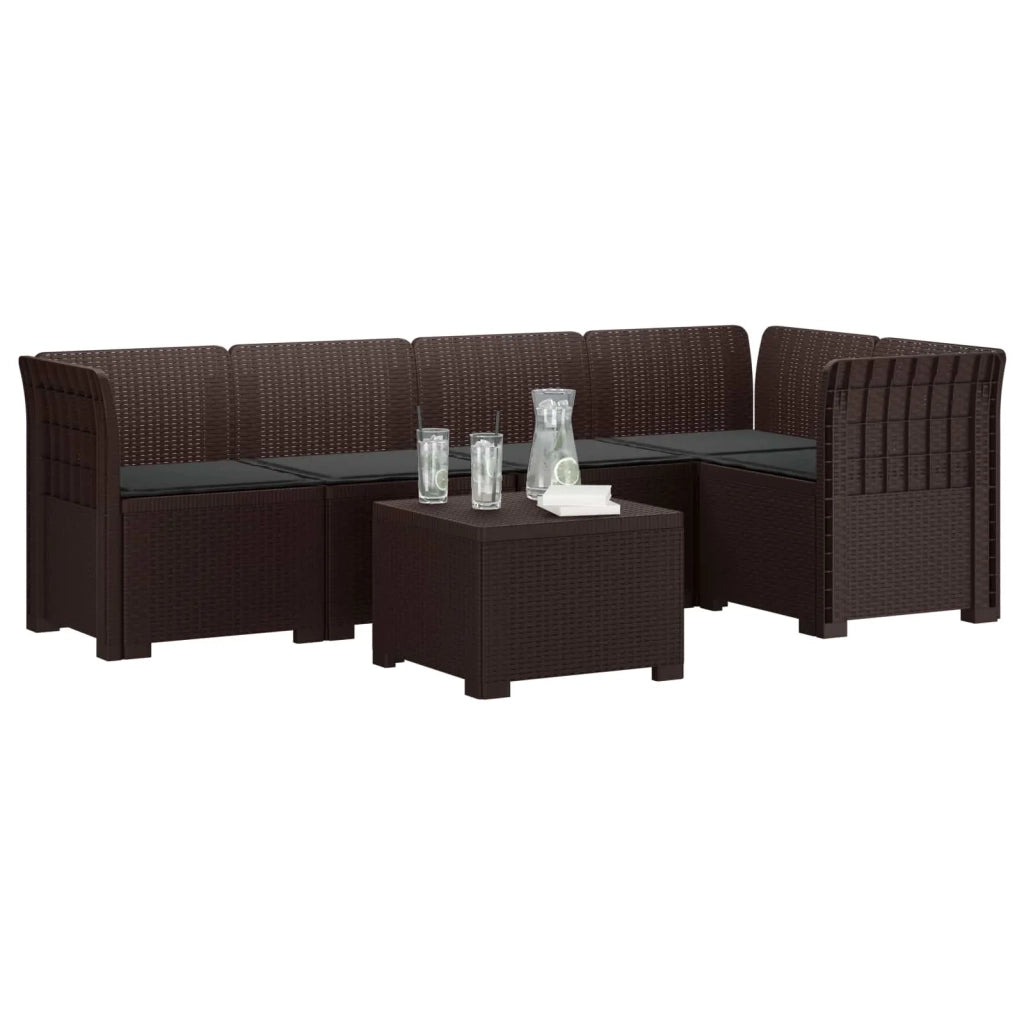 Divano da Giardino 5 Posti con Cuscini Stile Rattan PP Marrone 3444075
