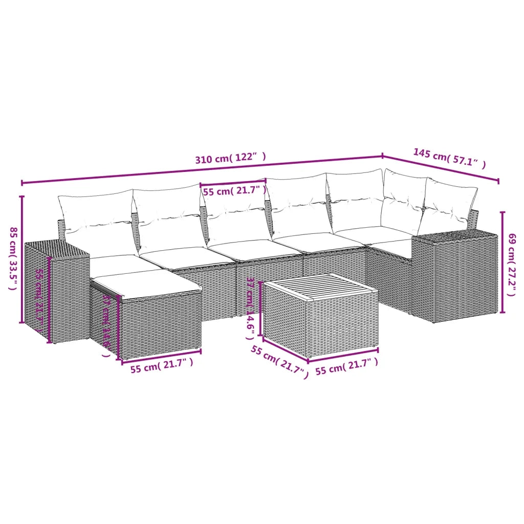 Set Divano da Giardino 8 pz con Cuscini Beige in Polyrattan 3225555
