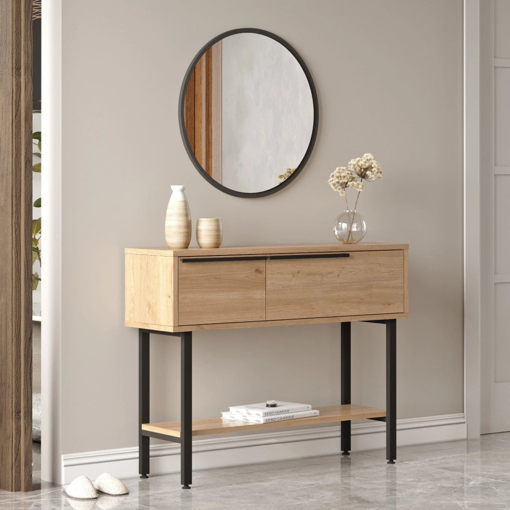 Consolle in legno "Calvin" con specchio - 100 x 30 x 76 cm - Marrone
