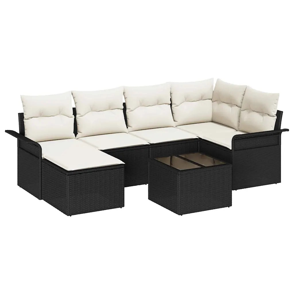 Set Divano da Giardino con cuscino 7 pcs Nero polyrattan 3345437