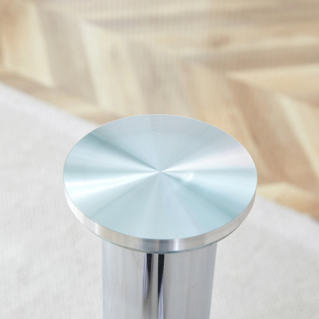 Tavolo Rotondo in Vetro con 2 Sgabelli ¨C MINIMAL ¨C ?89 cm, Gambe Argento