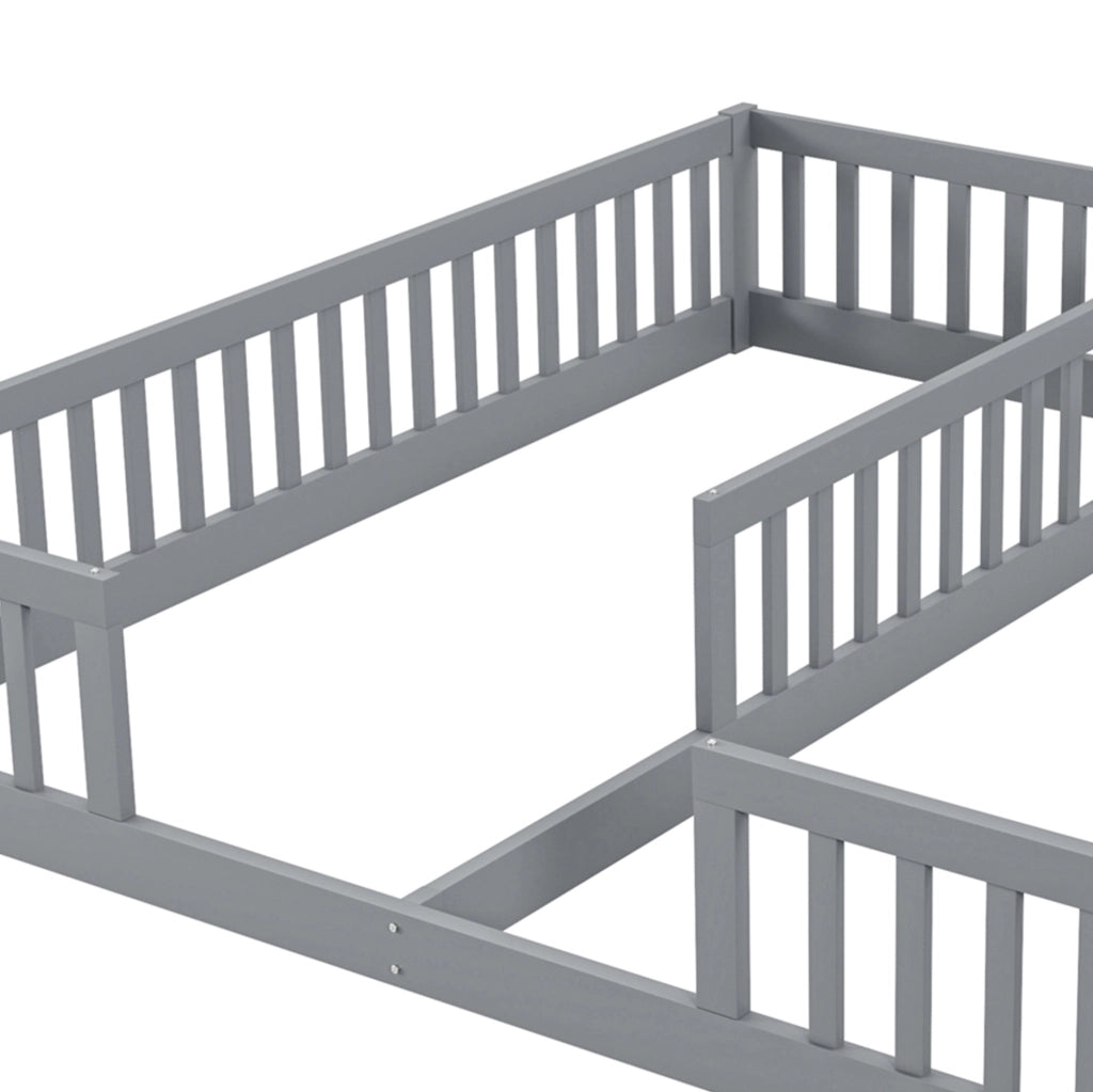 Letto per bambini con sponde di sicurezza; 90x200 cm; pino e MDF; grigio
