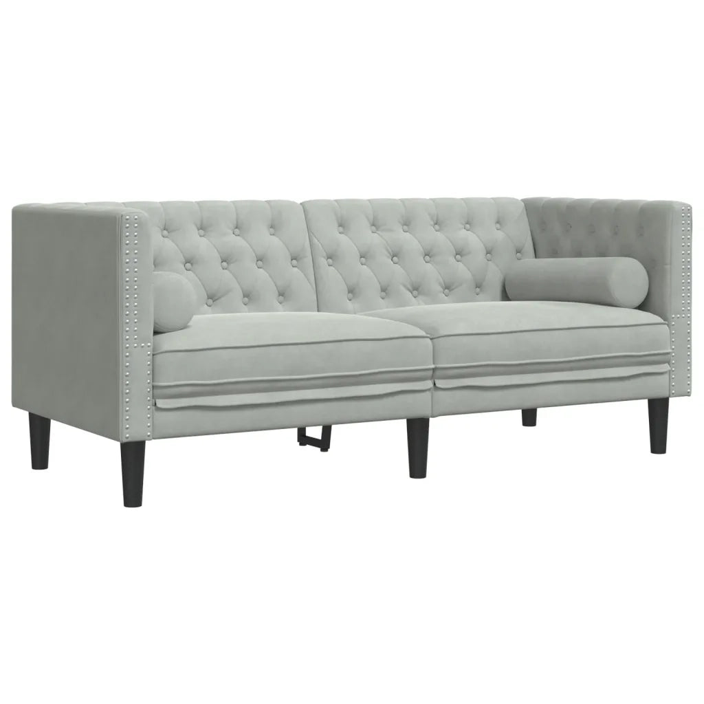 Set Divani Chesterfield 3pz con Cuscini Grigio Chiaro Velluto 3209281