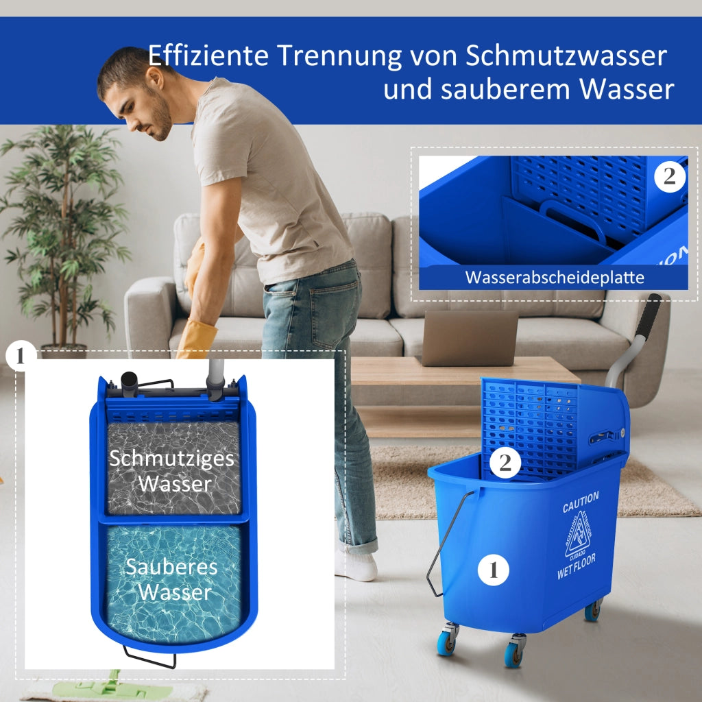 Secchio per lavapavimenti con strizzatore ¨C Minimal ¨C Blu, plastica, 20 L