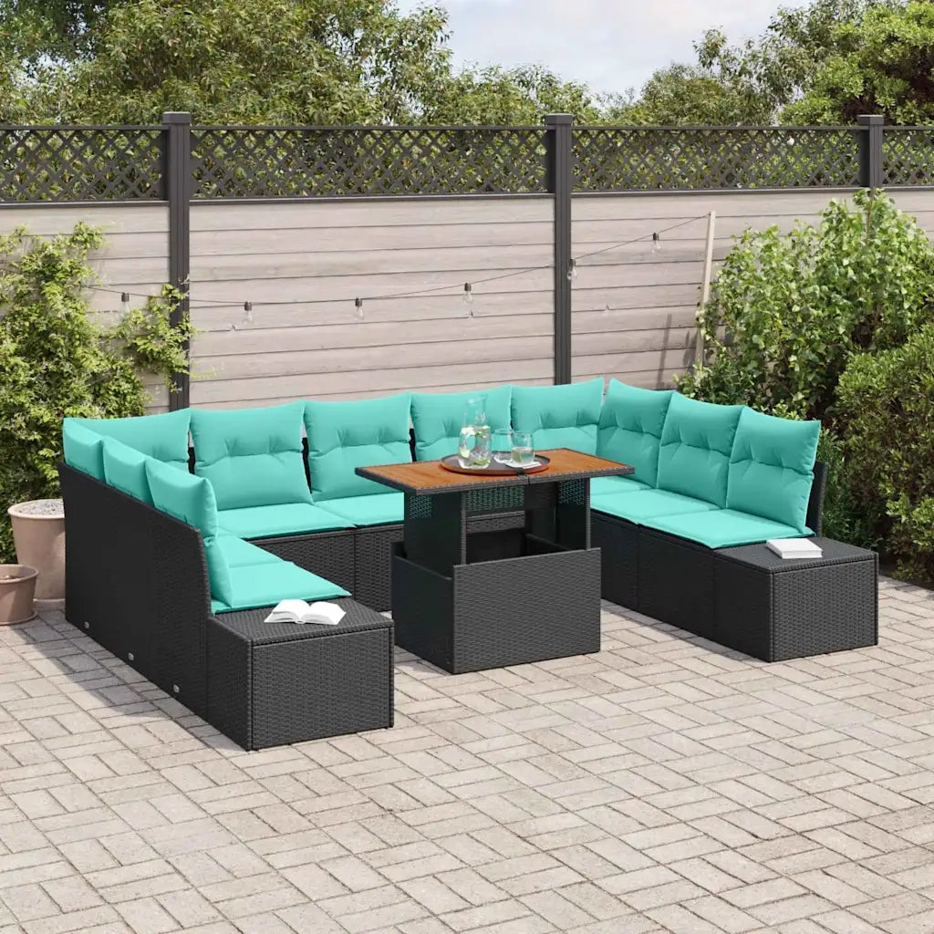Set Divano da Giardino 10 pz Nero Poly Rattan 3358748