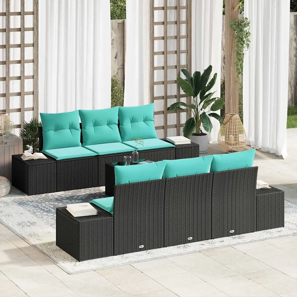 Set Divano da Giardino 8 pz Nero e Turchese polyrattan 3355625