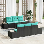 Set Divano da Giardino 8 pz Nero e Turchese polyrattan 3355625