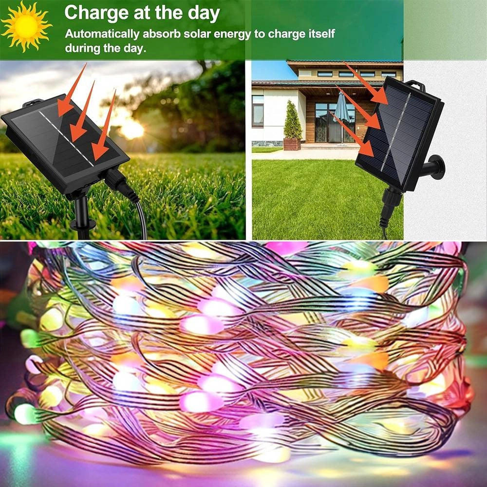 Trade Shop - Catena Luminosa Microled Da 30mt 300led Con Pannello Solare Ricaricabile Esterno -