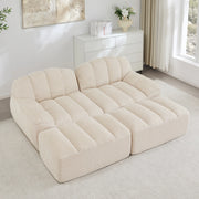 Divano Modulare 2 Posti con 2 Ottoman ¨C MINIMAL ¨C Tessuto Morbido Beige, Senza Braccioli