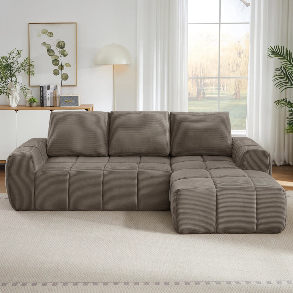 Divano Angolare in Velluto a Coste con Cuscini Estraibili ¨C MINIMAL ¨C Grigio
