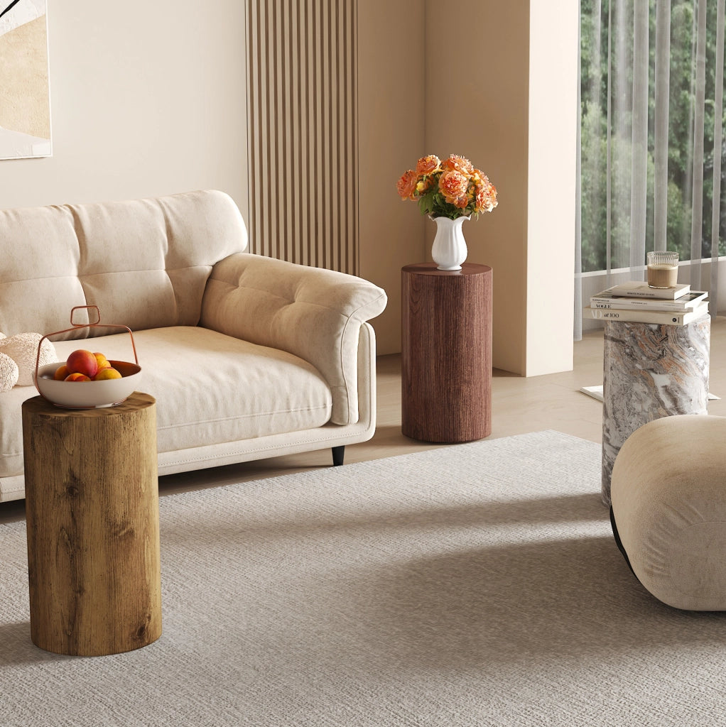 Tavolino rotondo in MDF; resistente all'acqua e stabile; naturale