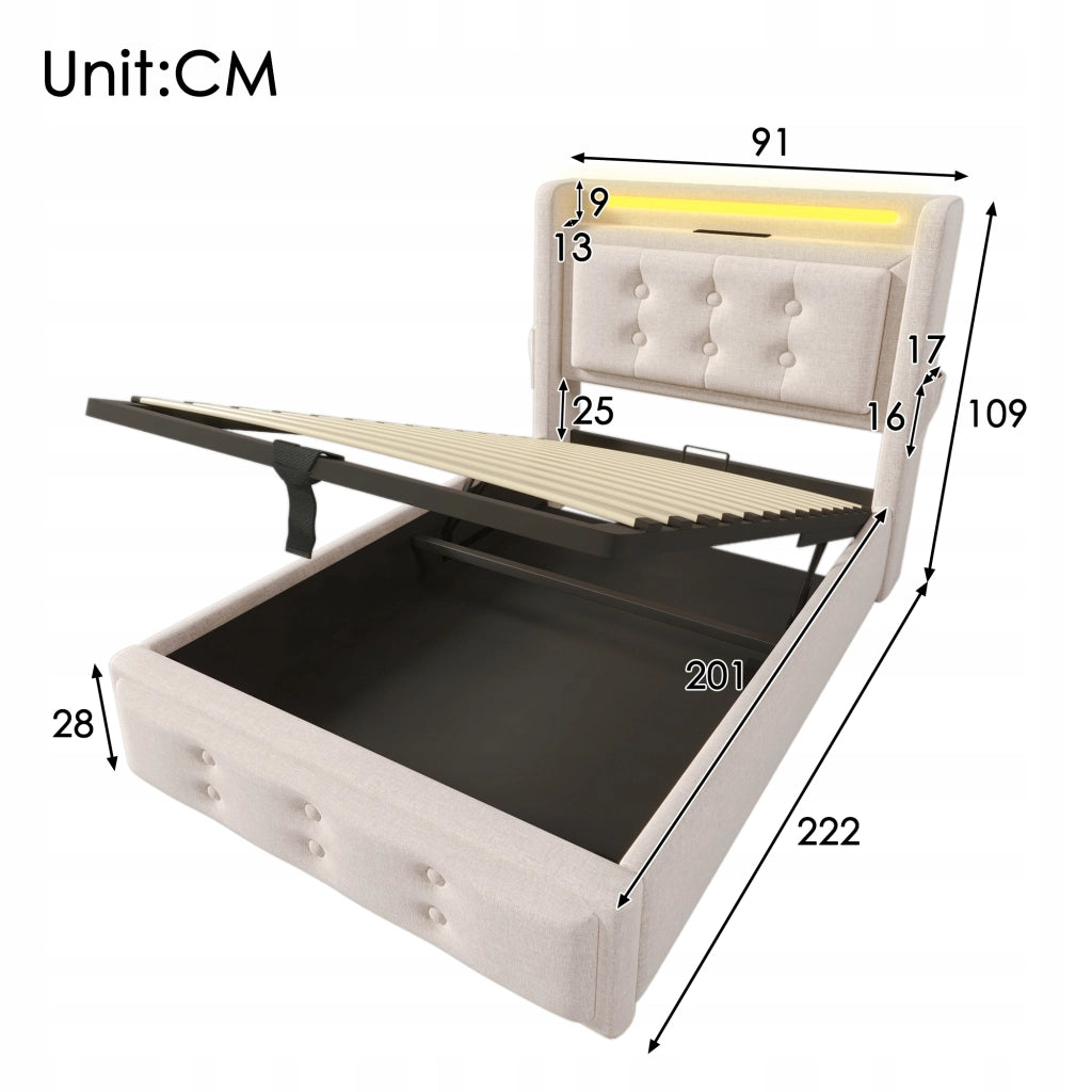 Letto singolo imbottito 90x200 - Xylo - Beige con materasso incluso