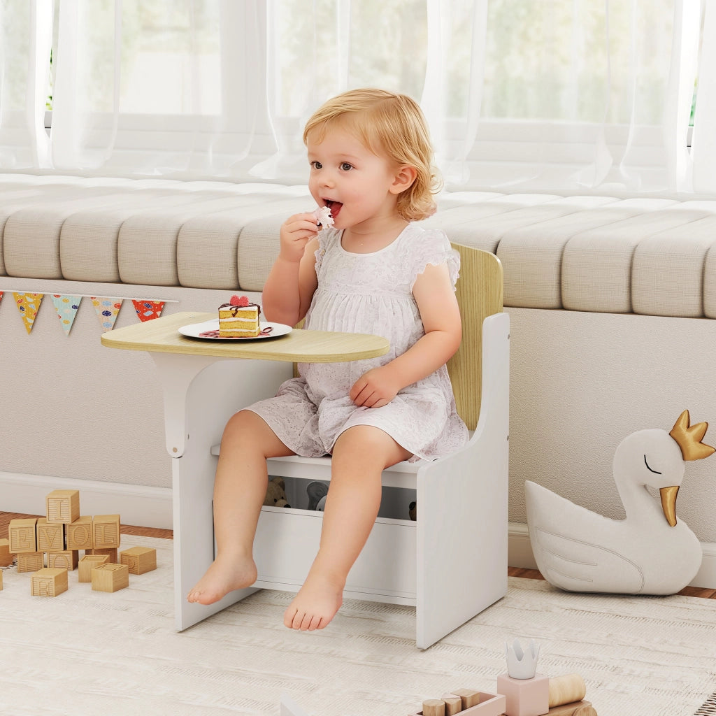 Scrivania con sedia e contenitore per bambini ¨C Xylo ¨C Set 2-in-1 bianco per disegno e gioco