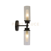 Applique Imperial 2Lt, metallo nero opaco e vetro trasparente a coste