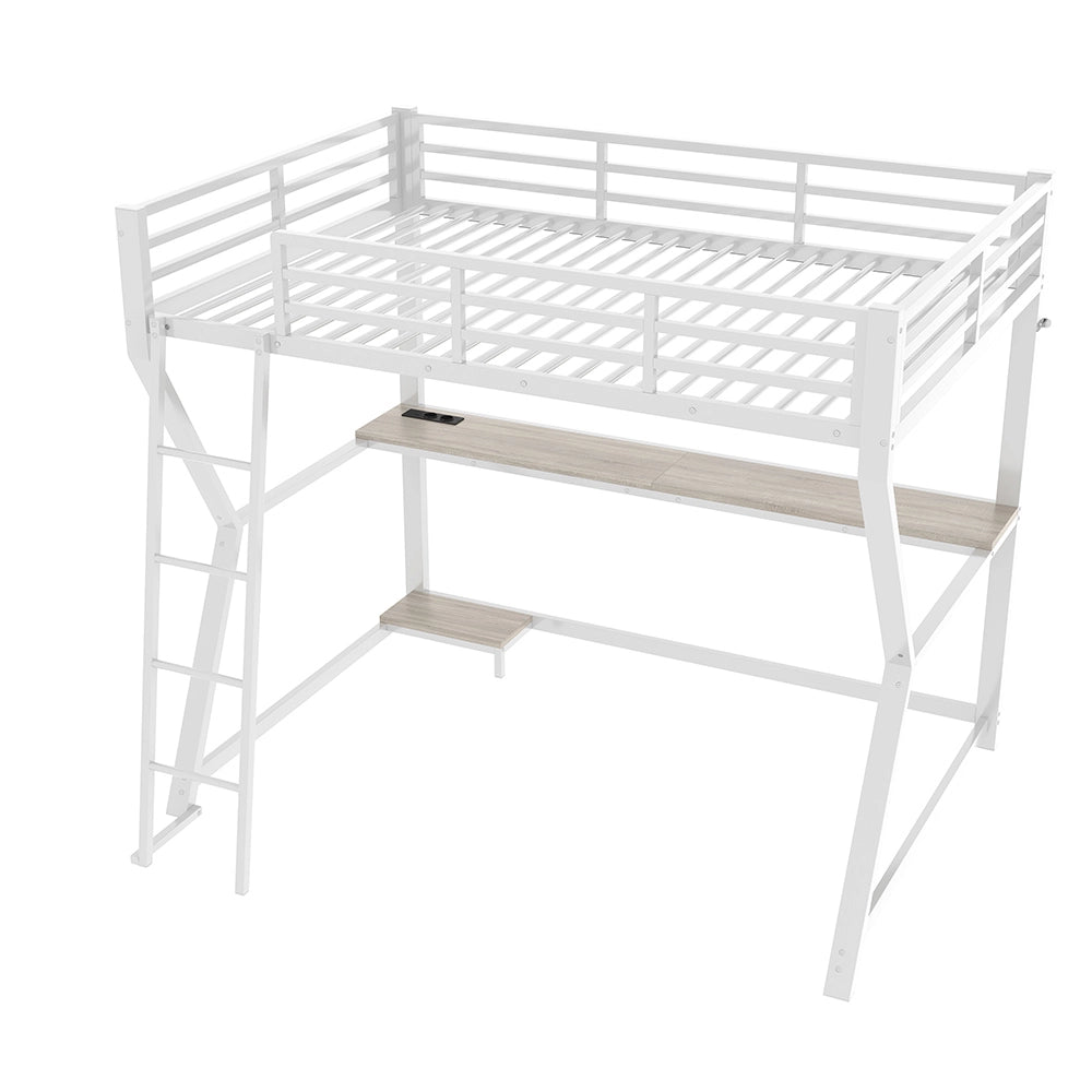 Letto mezzanino 90x200cm - Xylo - bianco, scrivania USB, LED, piattaforma gaming