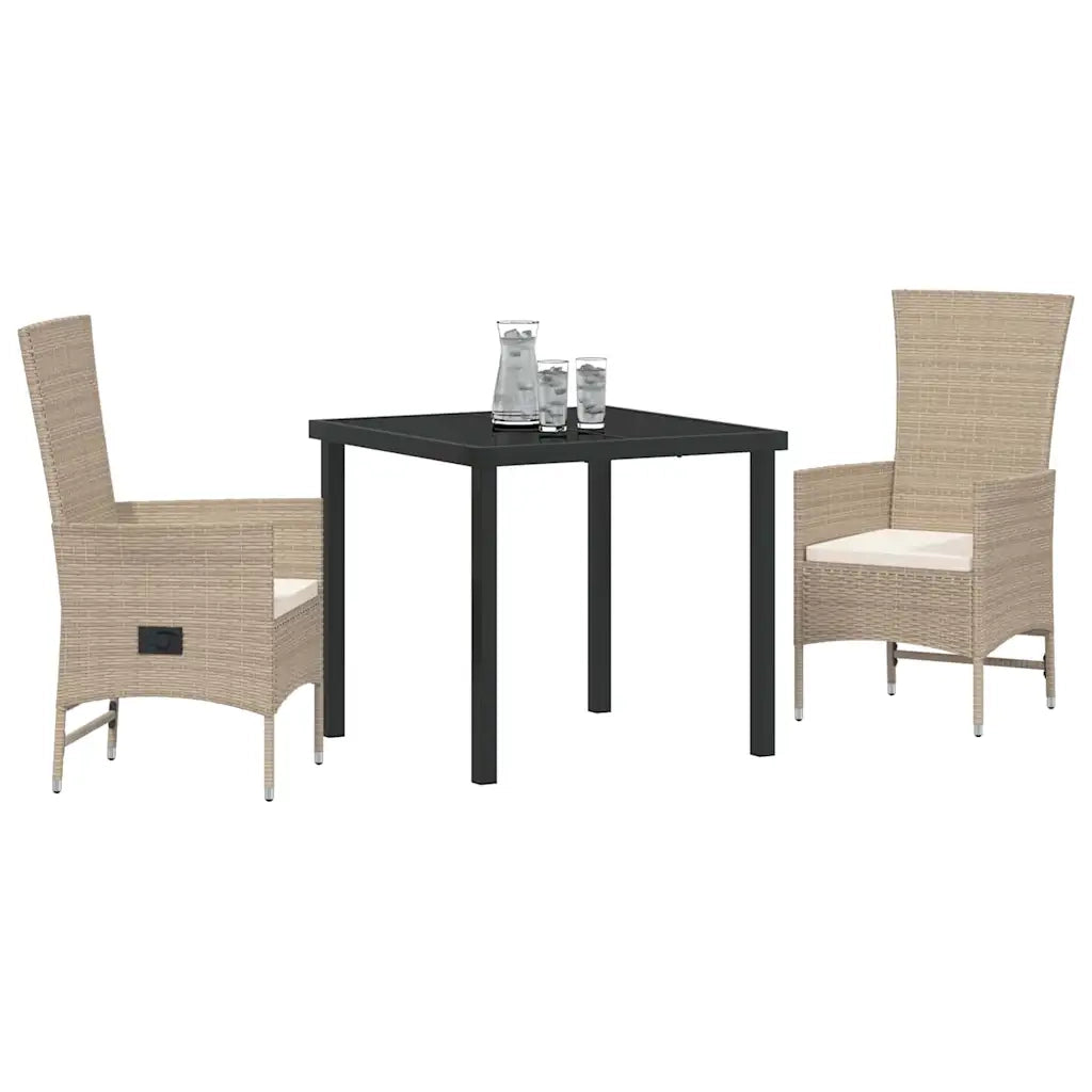 Set da Pranzo per Giardino con cuscino 3 pcs Beige polyrattan