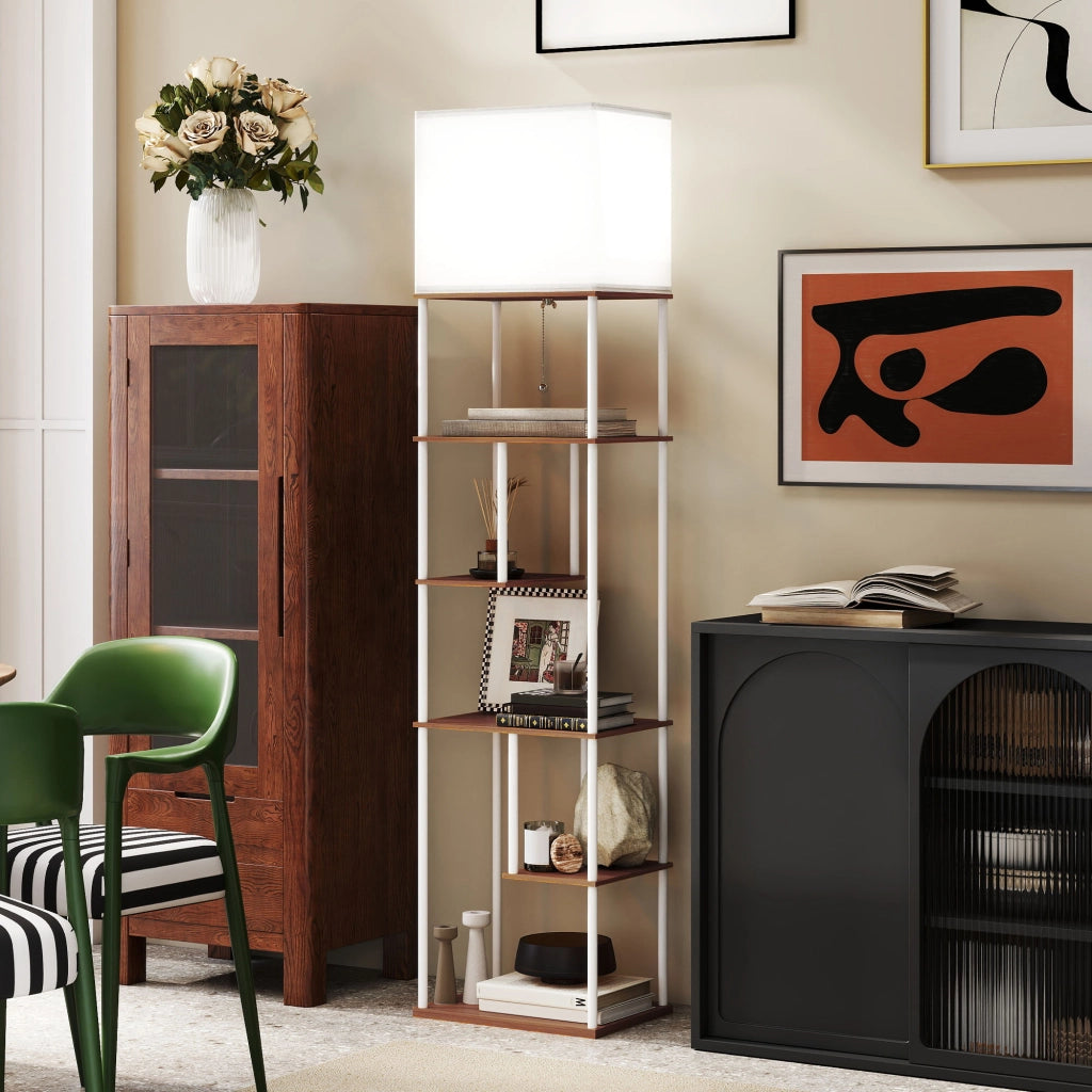 Lampada da Terra con Scaffale Temperatura Colore Regolabile 3000K-6500K ¨C Minimal ¨C Nero