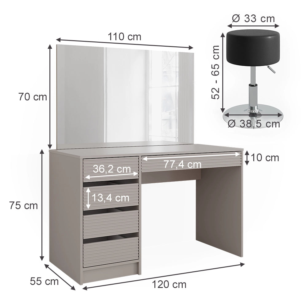 Vicco Tavolo da toilette Cachemire 120 cm con specchio LED e sgabello