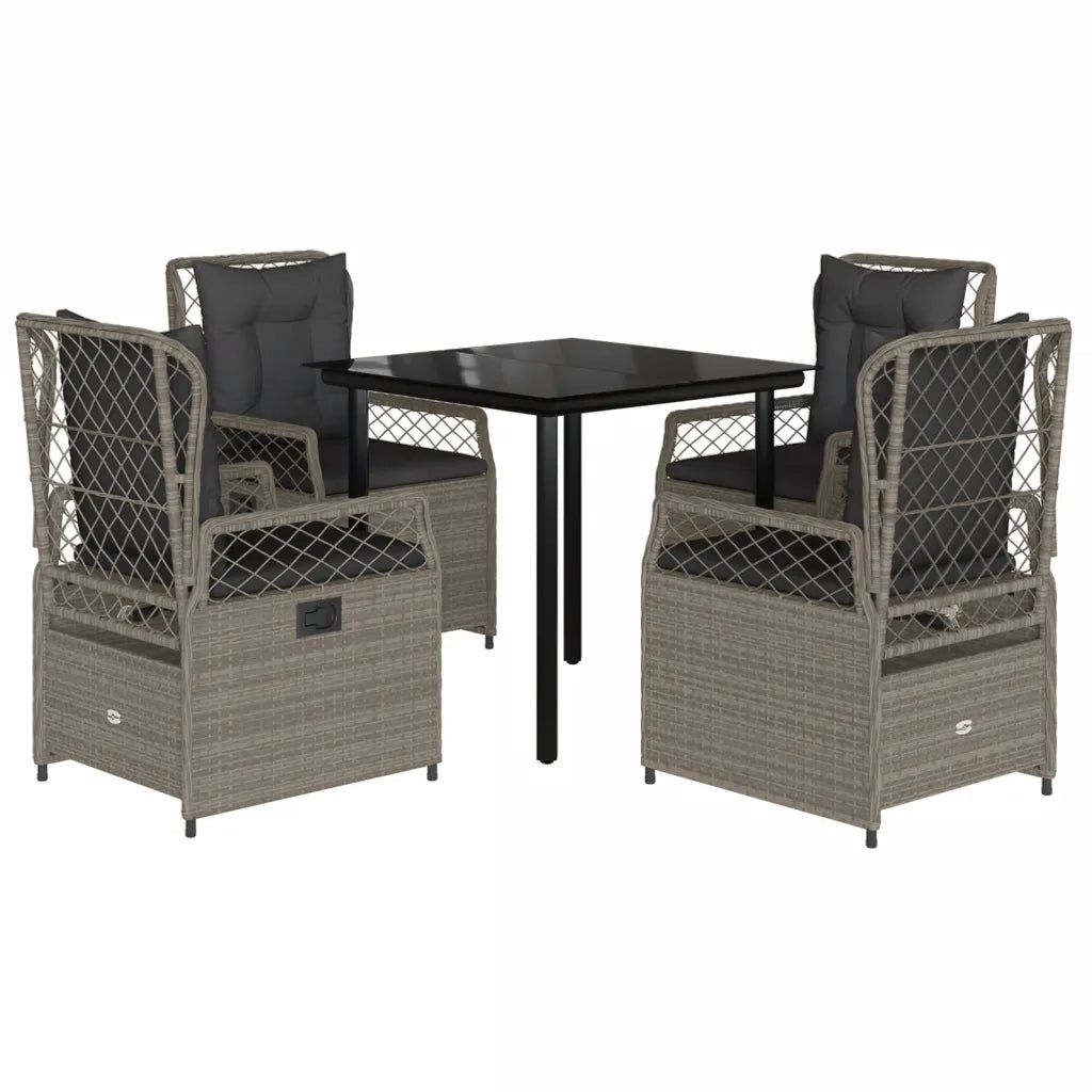 Set Pranzo da Giardino 5pz con Cuscini Grigio Chiaro Polyrattan