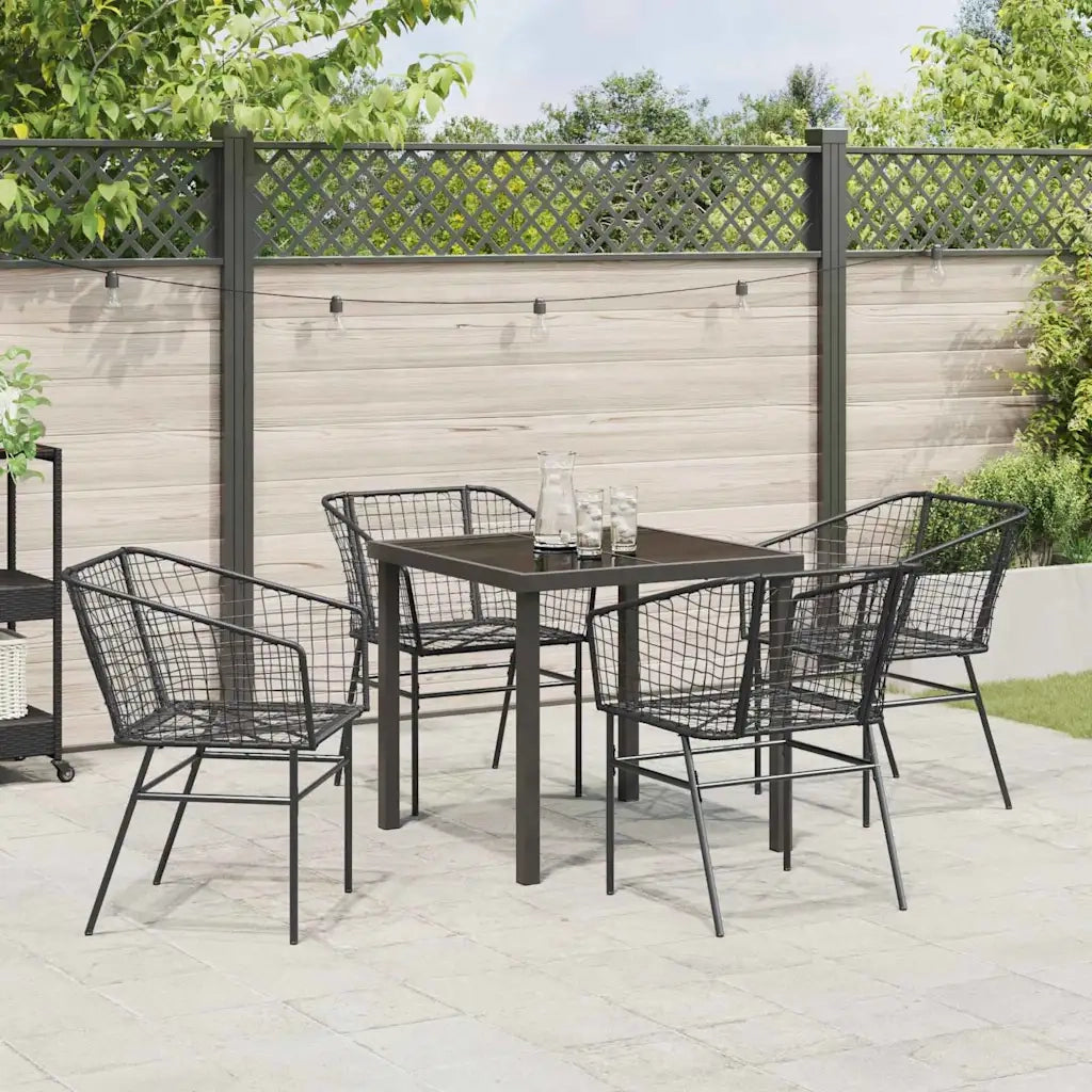 Set da Pranzo per Giardino 5 pcs Nero polyrattan