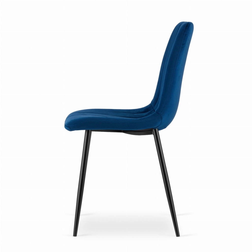Sedia Lava in velluto blu scuro con gambe in metallo