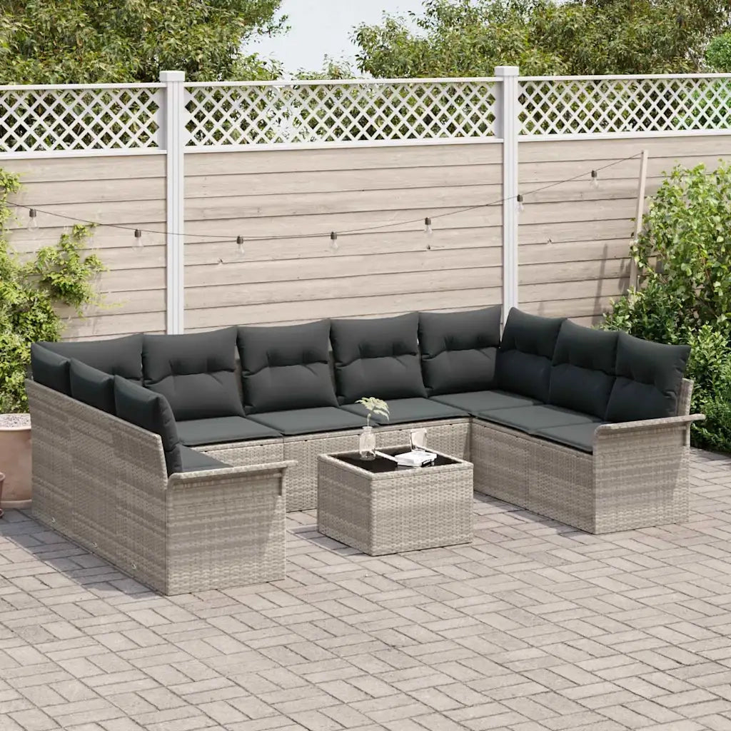 Set Divano da Giardino 10 pcs Grigio chiaro polyrattan 3345532