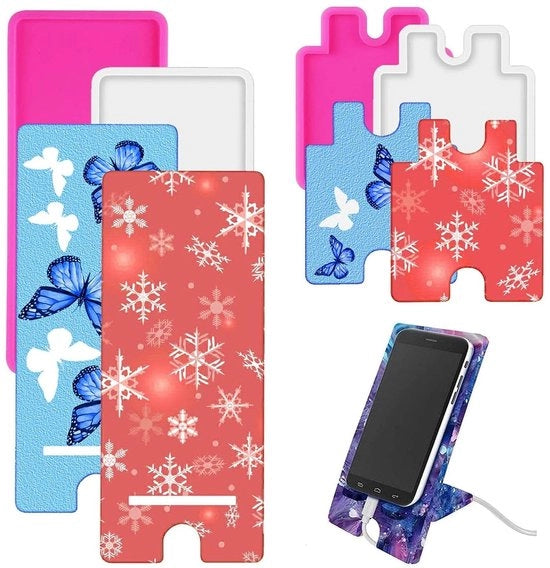 Supporto per Telefono in Resina - Stand per Telefono - Porta Ricarica - DIY Decorazione - Cassettiera Notturna - Rosa/Bianco