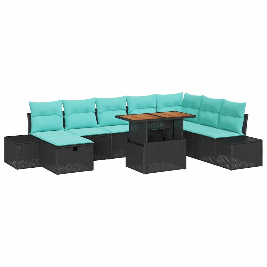 Set Divano da Giardino 9 pz Nero polyrattan 3360071
