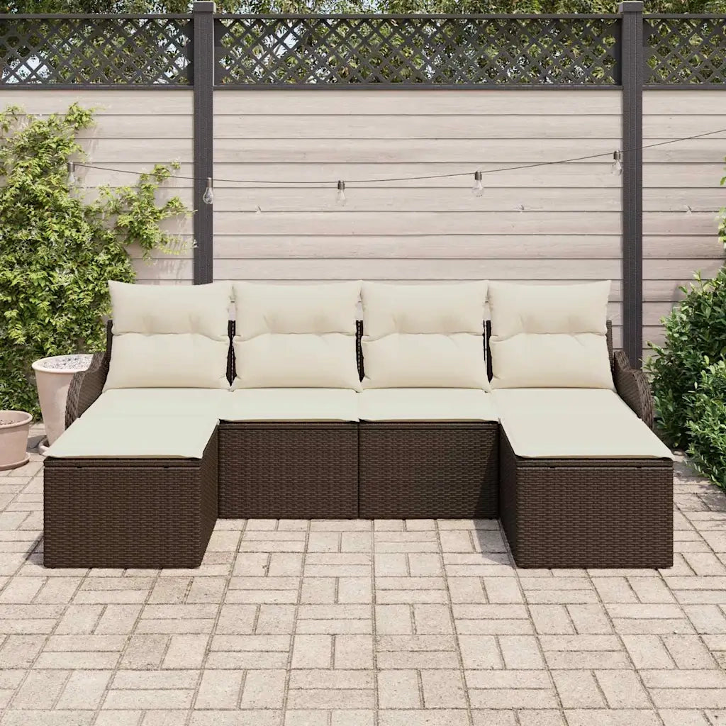 Set Divano da Giardino 6 pcs Marrone e bianco Poly Rattan 3354477