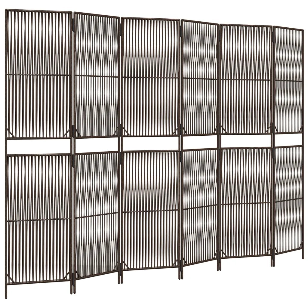 Divisorio per Ambienti | Divider per stanze | Paravento a 6 Pannelli Marrone in Polyrattan