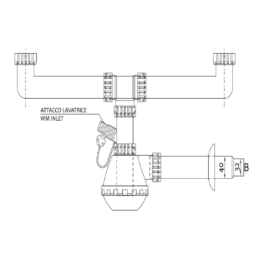 Sifone moplen 2 vie attacco lavatrice plastica bianco