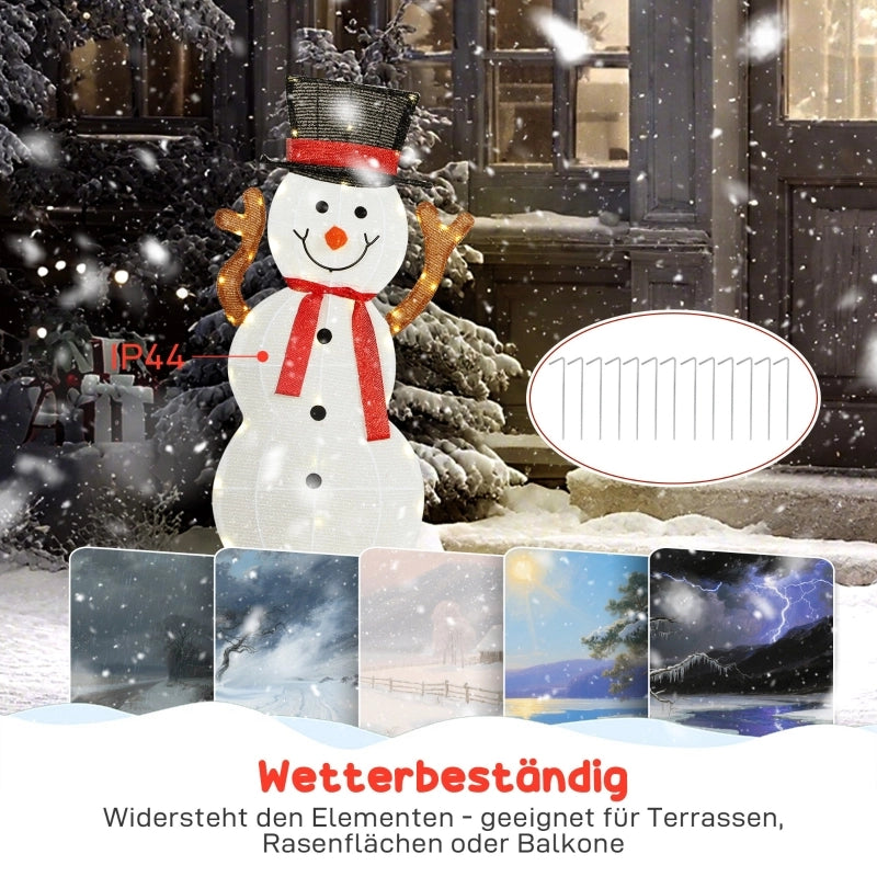 Famiglia di pupazzi di neve natalizi in 3 pezzi, decorazione per esterni, luci a LED, picchetti da terra, impermeabile, acciaio, poliestere, bianco