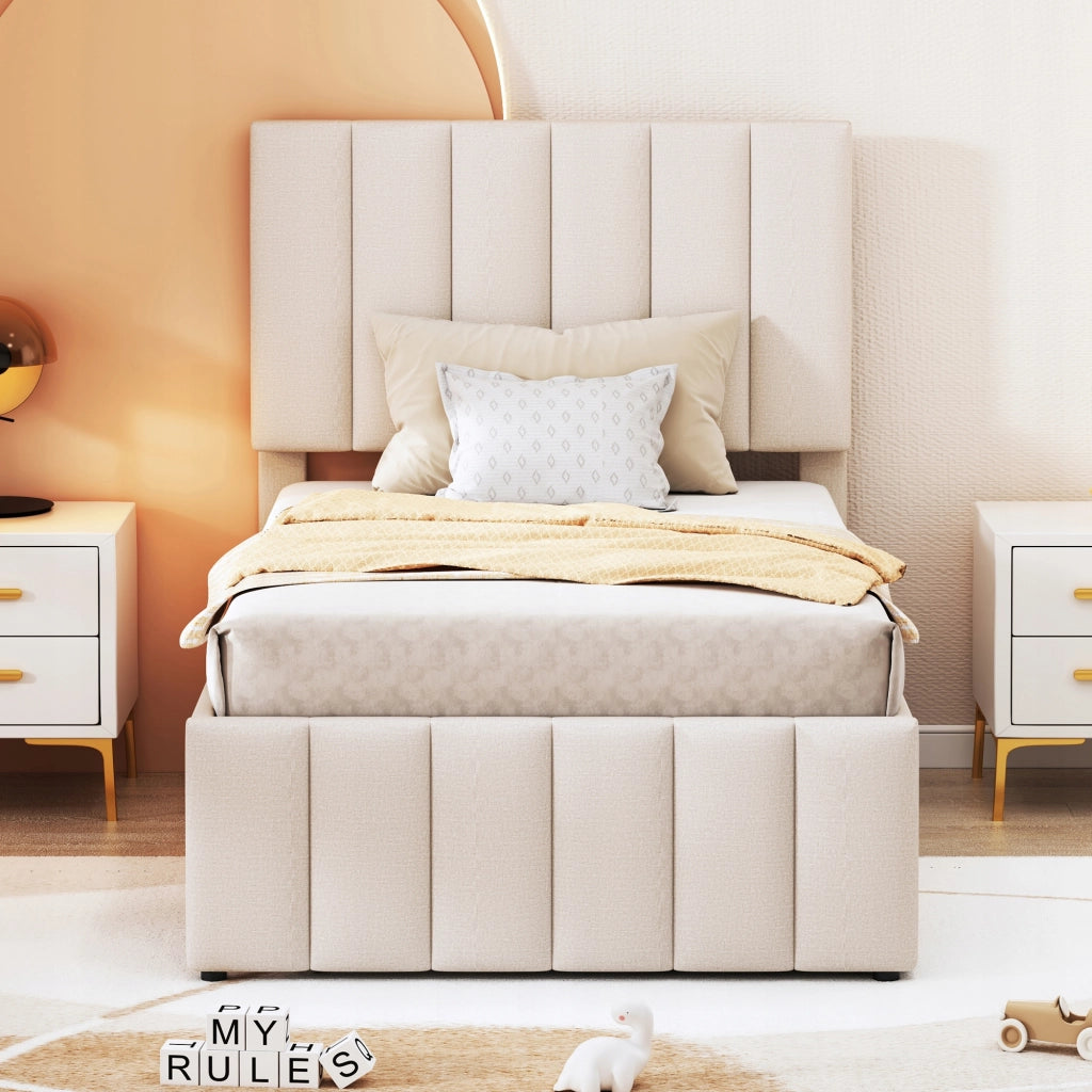 Letto imbottito 90x200 con contenitore - Xylo - Beige