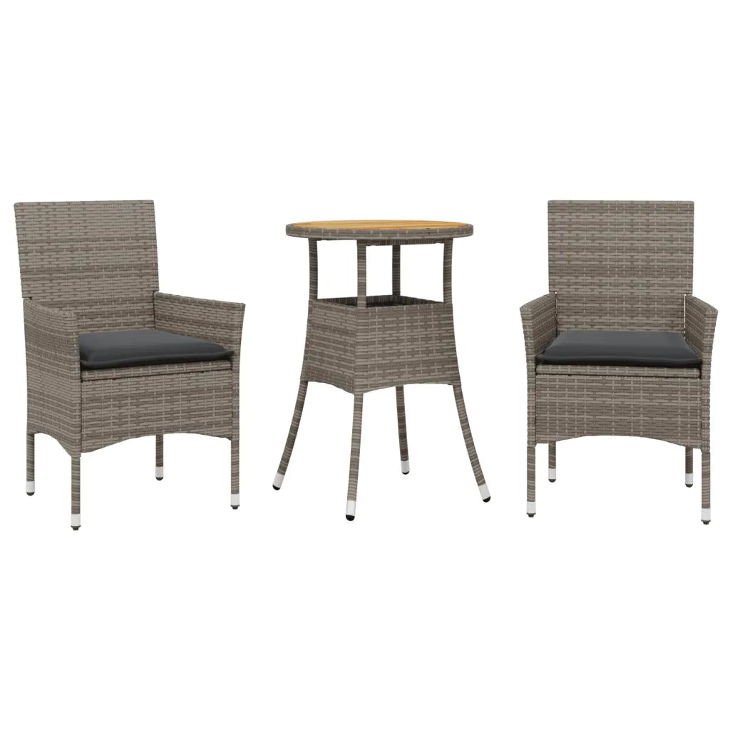 Set Pranzo da Giardino 3pz | Set Salotto da Giardino con Cuscini Polyrattan Acacia Grigio